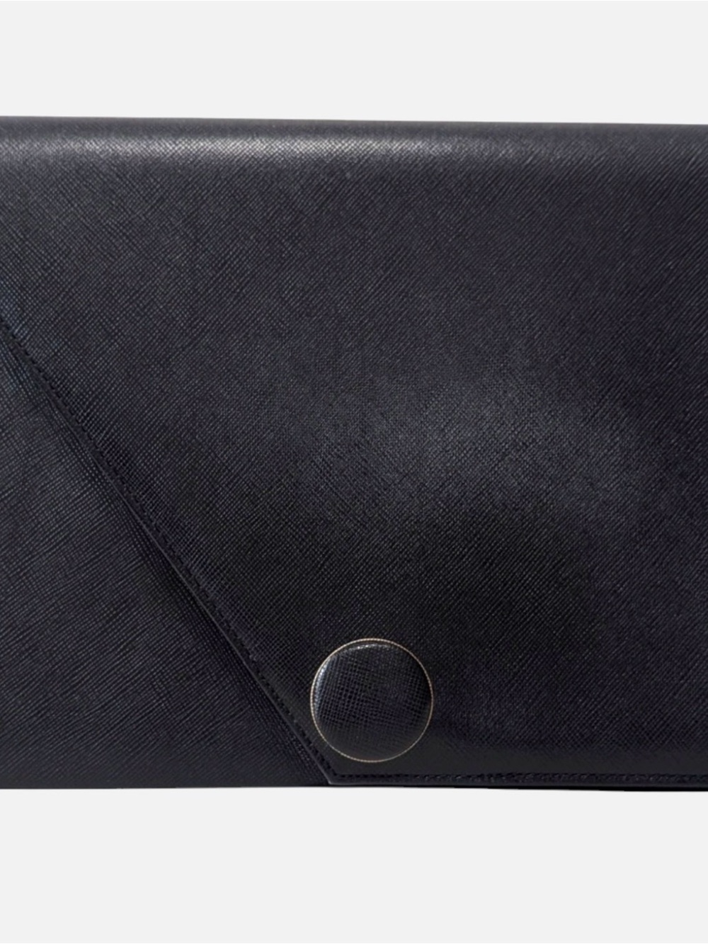 Saint Laurent Black Leather Envelope Clutch with Gold-Tone Button